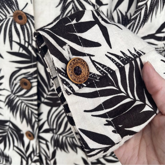 Amber Sun Linen/Cotton Blend Jacket Top 3/4 Sleeve Brown Palm Print (Medium) - Picture 4 of 10